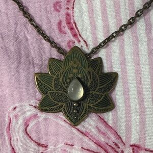 OOAK Handmade Brass Moonstone Lotus Pendant Necklace
